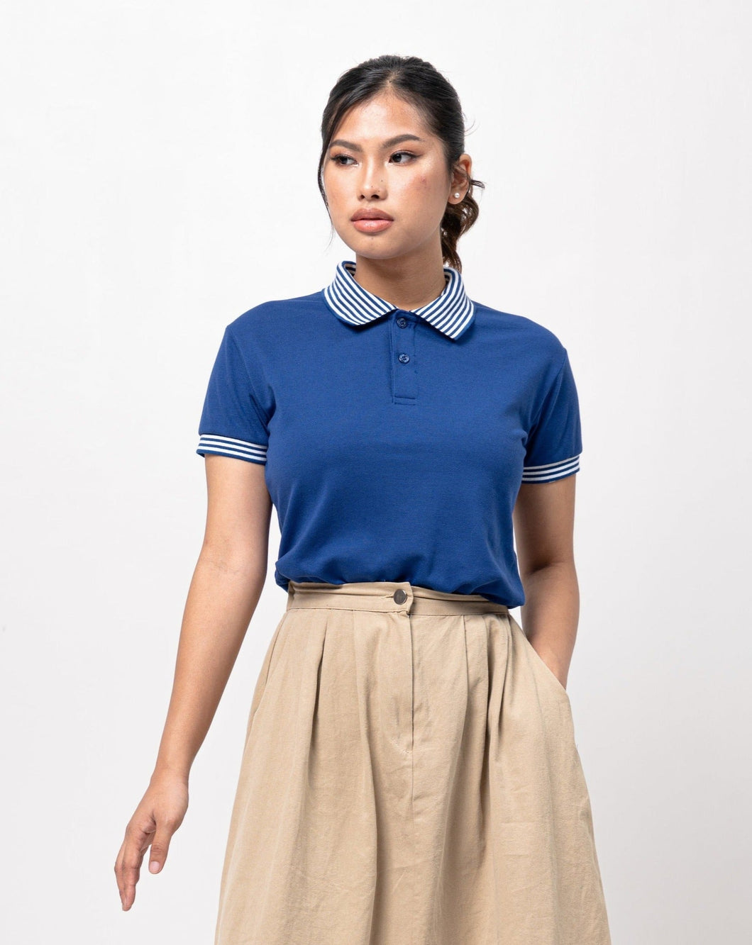 Royal Blue Mini Stripes Classique Plain Women's Polo Shirt