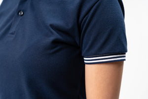 Navy Blue Mini Stripes Classique Plain Women's Polo Shirt