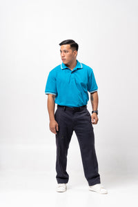 Aqua Blue with Stripes Classique Plain Polo Shirt