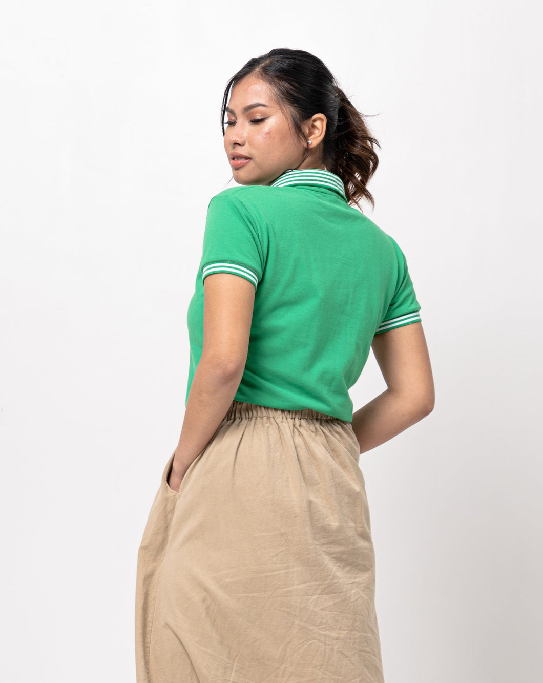 Energy Green Mini Stripes Classique Plain Women's Polo Shirt