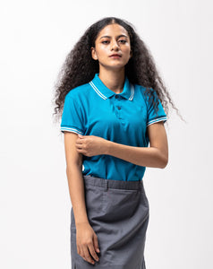 Aqua Blue with Stripes Classique Plain Women's Polo Shirt