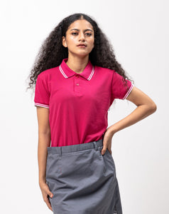 Fuchsia Pink with Stripes Classique Plain Women's Polo Shirt