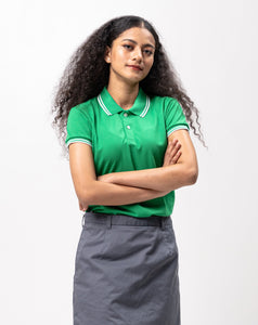 Energy Green with Stripes Classique Plain Women's Polo Shirt