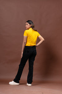 Gold Yellow with Stripes Classique Plain Women's Polo Shirt