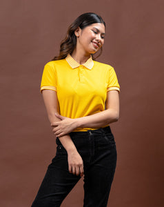 Canary Yellow Mini Stripes Classique Plain Women's Polo Shirt