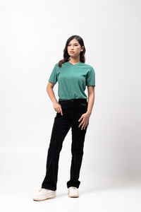 Emerald Green Sirotex Cotton Blue Plain Women's T-Shirt