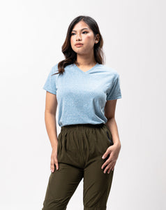 Deep Water Polyside Cotton Blue Plain Women's T-Shirt