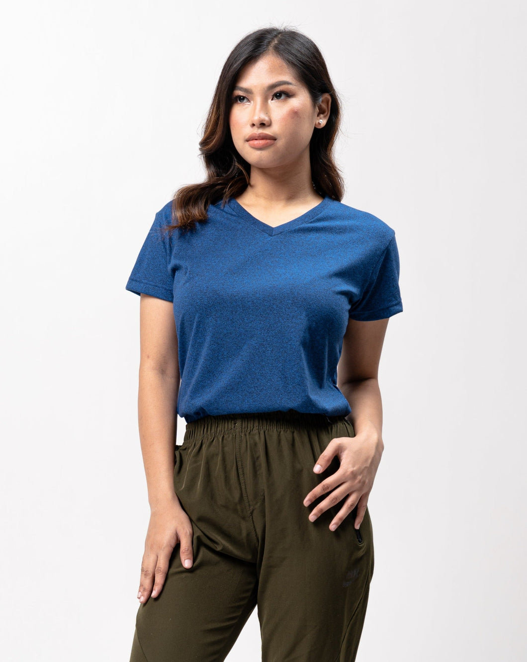 Electric Blue Black Cotton Blue Plain Women's T-Shirt