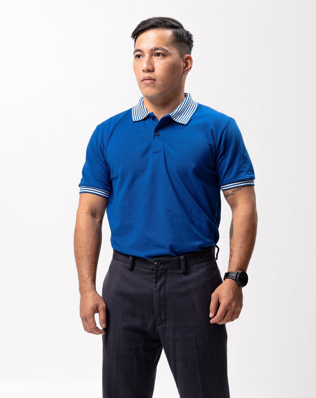Royal Blue Mini Stripes Classique Plain Polo Shirt